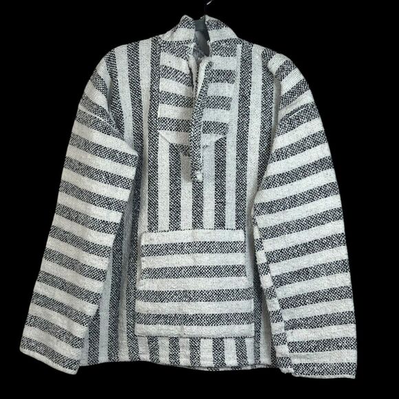 Other - San Jose Baja Men's Hoodie Drod Rug Pullover Striped Black White Size Large